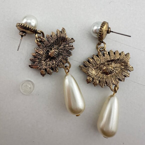 Evil Eye Rhinestone Pearl Drop Dangle Earrings - Picture 7 of 7